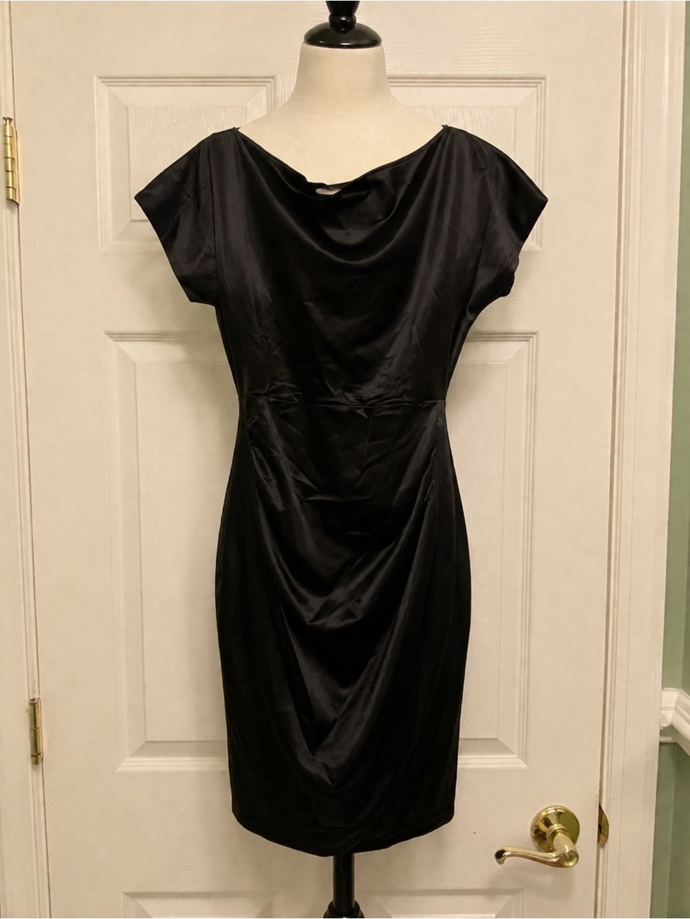 Source Unknown Black Satin Cowl-Neck Midi Dress